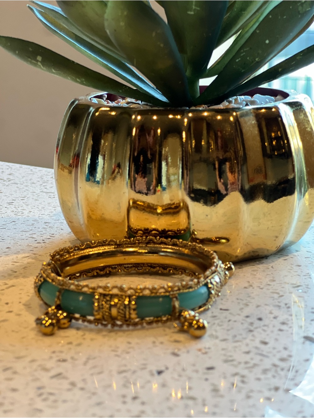 Gold and Turquoise Decorative Bracelet Stack